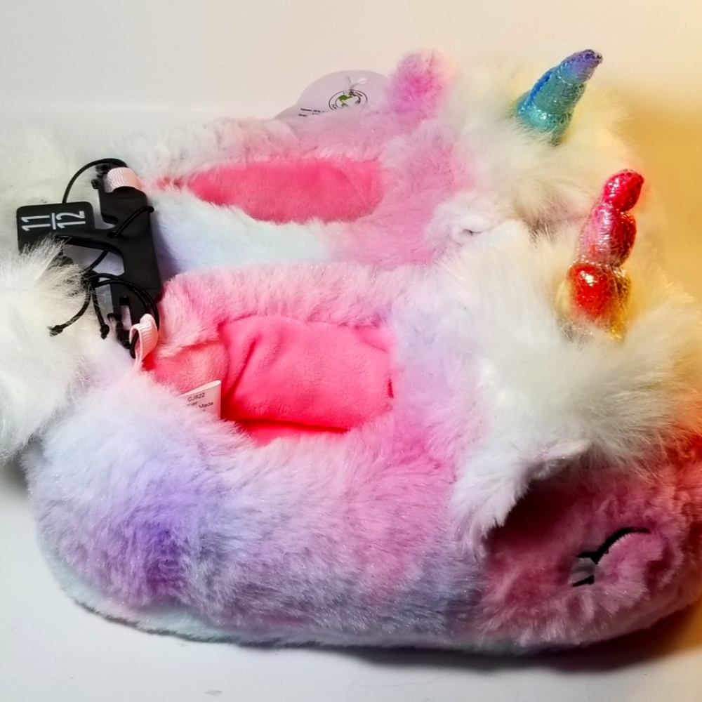 Wonder Nation Toddler Little Girl Plush Unicorn Slippers Glitter Horn Sz 11-12
